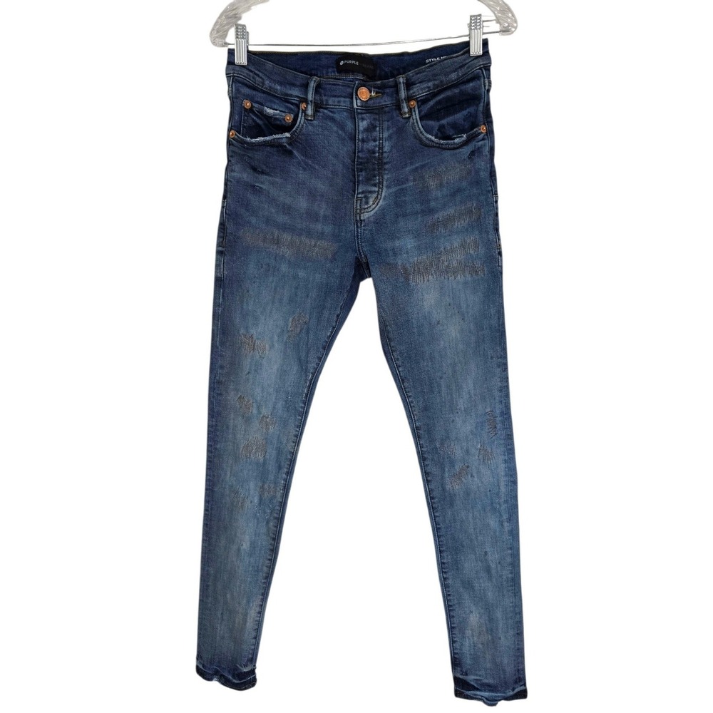 Purple Brand P001 Slim Fit Low Rise Slim Leg Jeans Blue Distress PS2202JNS 30x32